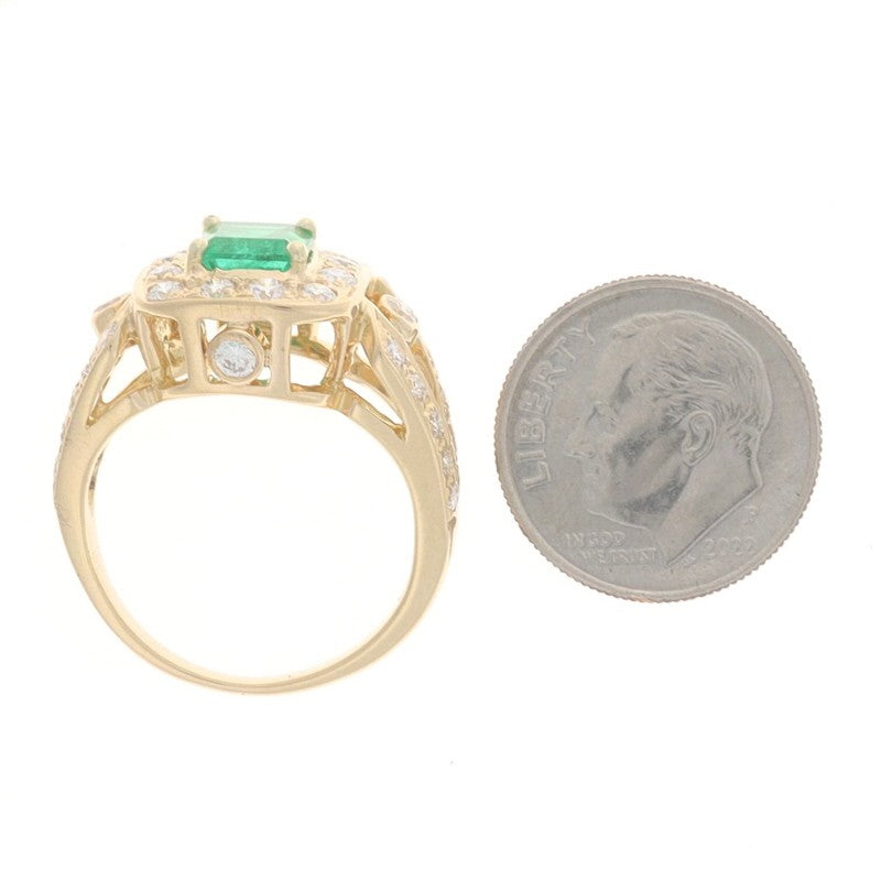 1.40ct Octagonal Green Emerald Diamond Halo Ring — GIA Certified, 18k Yellow Gold