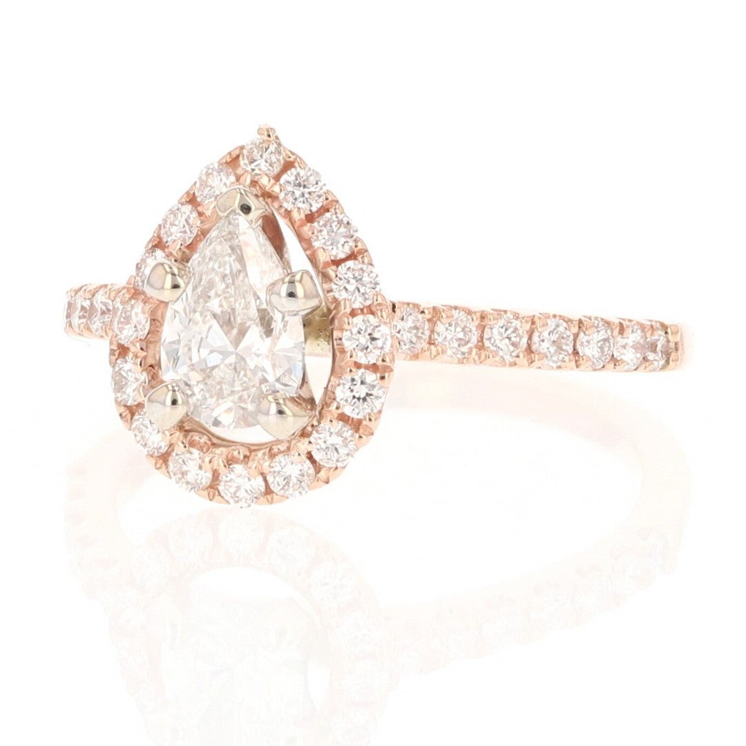 0.85ct Pear Diamond Halo Pavé Engagement Ring — GIA Certified, 14k Rose Gold
