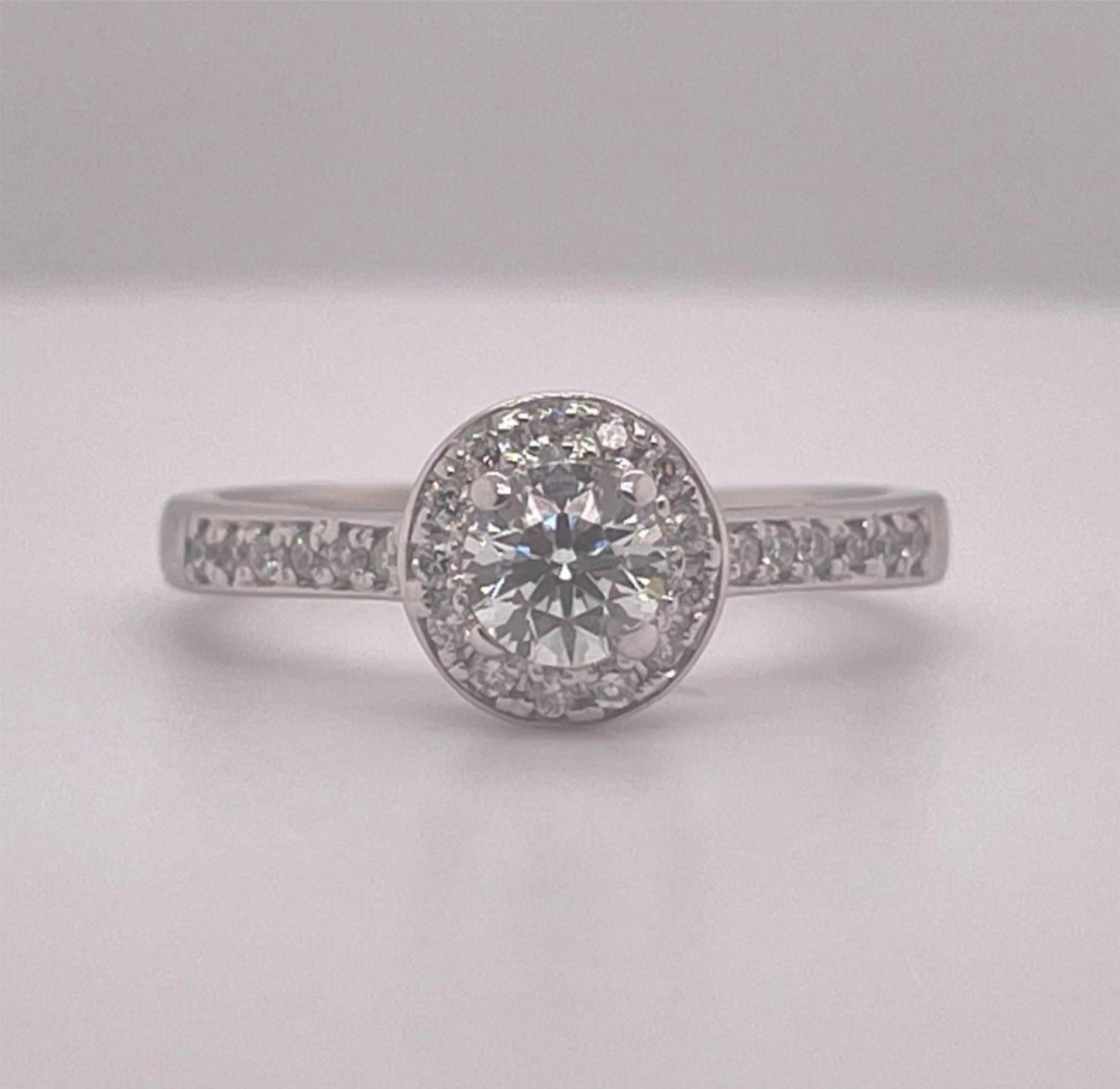 0.59ct Round Brilliant Halo Engagement Ring — GIA Certified, 18K White Gold