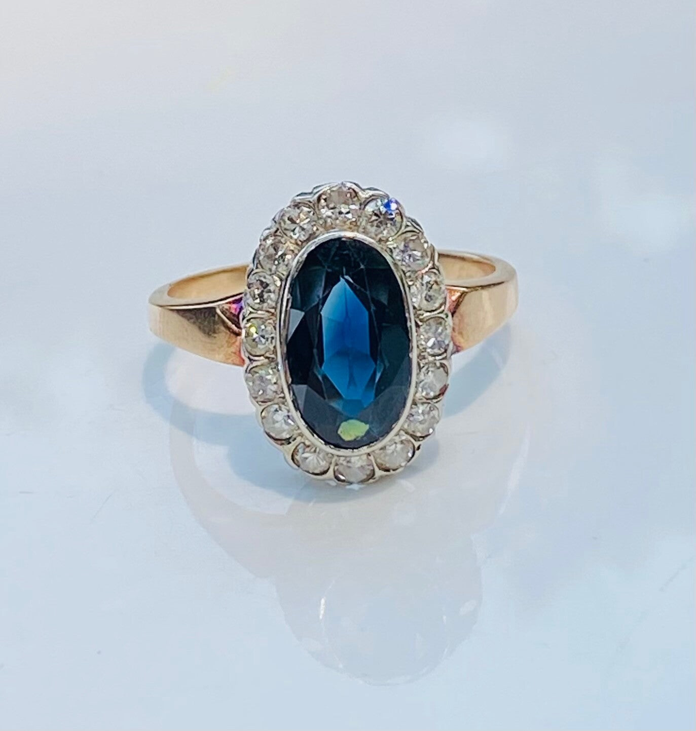 3.10ct Oval Sapphire Diamond Cluster Ring — GIA Certified, 14k White Gold