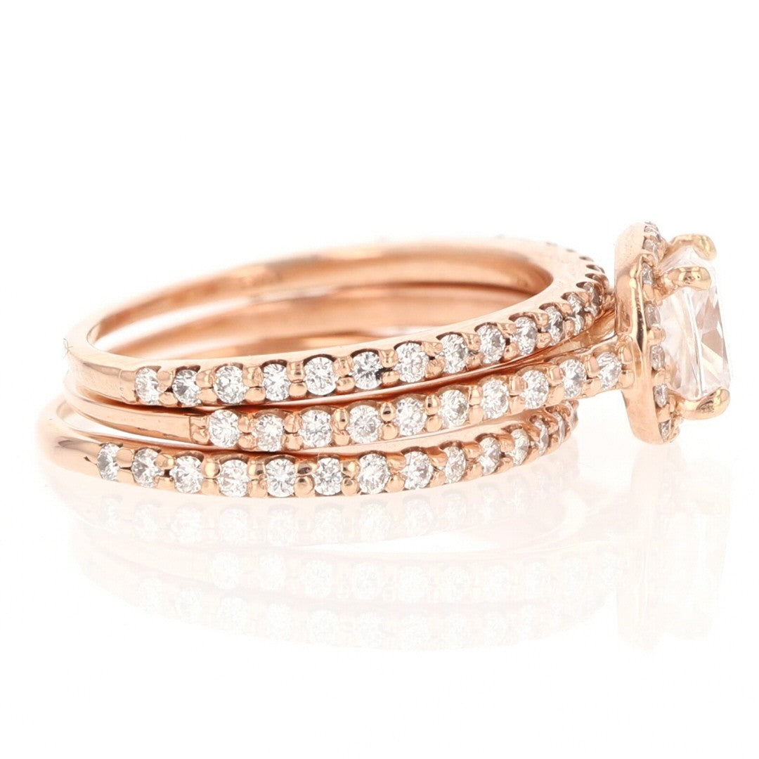 1.41ct Cushion Diamond Halo Pavé Wedding Set — GIA Certified, 14k Rose Gold