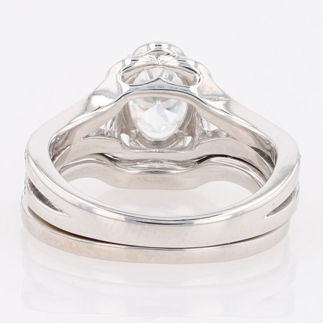 0.88ct Oval Diamond Halo Wedding Set — GIA Certified, 14k White Gold