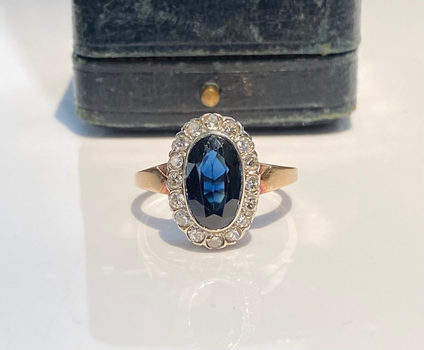3.10ct Oval Sapphire Diamond Cluster Ring — GIA Certified, 14k White Gold