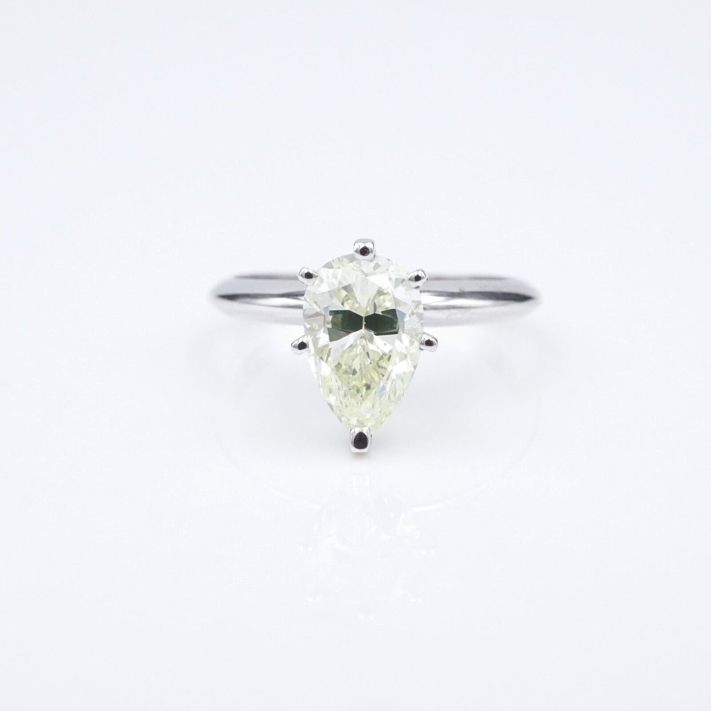 1.57ct Pear Brilliant Light Greenish Yellow Diamond Solitaire Ring — GIA Certified, 14k White Gold