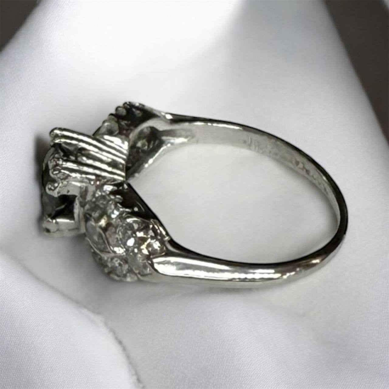 0.82ct Round Brilliant Fancy Dark Gray-Yellowish Green Diamond Art Deco Ring — GIA Certified, Platinum