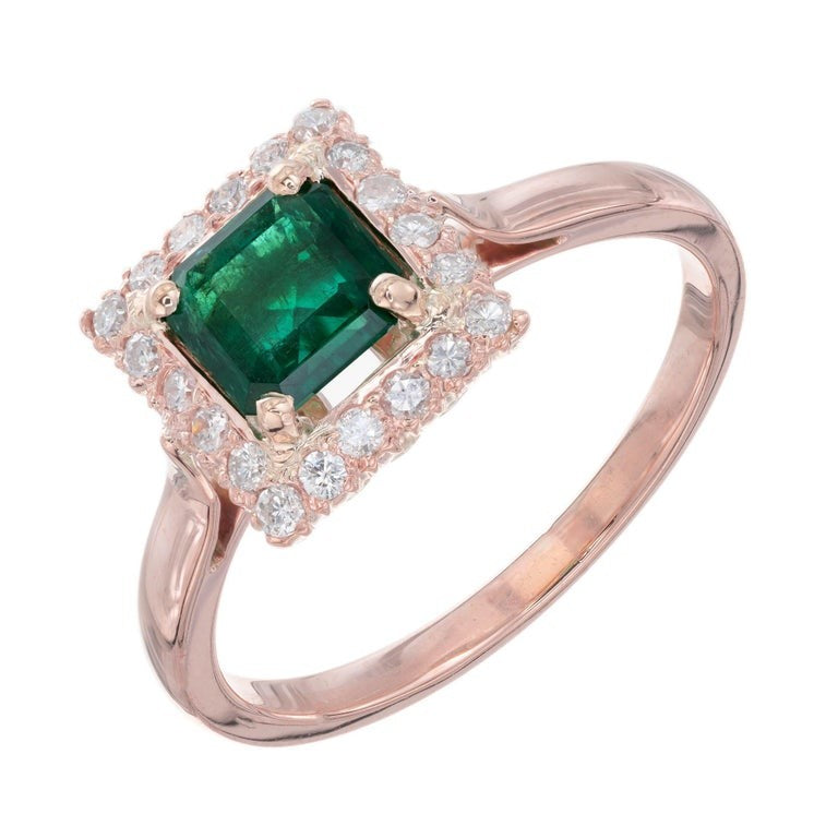 0.67ct Octagonal Emerald Diamond Halo Engagement Ring — GIA Certified, 14k Rose Gold
