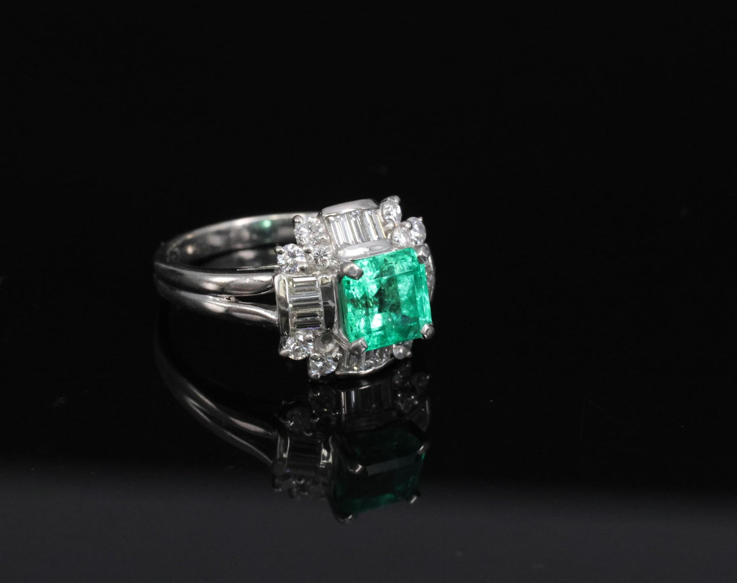 1.22ct Emerald Cut Colombian Emerald & 0.63ct Diamond Ring — GIA Certified, Platinum