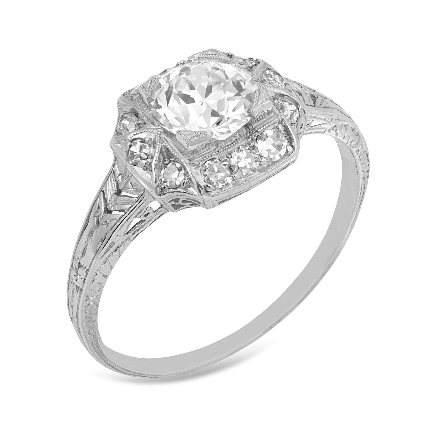 1.14ct Old European Cut Diamond Art Deco Ring — GIA Certified, Platinum