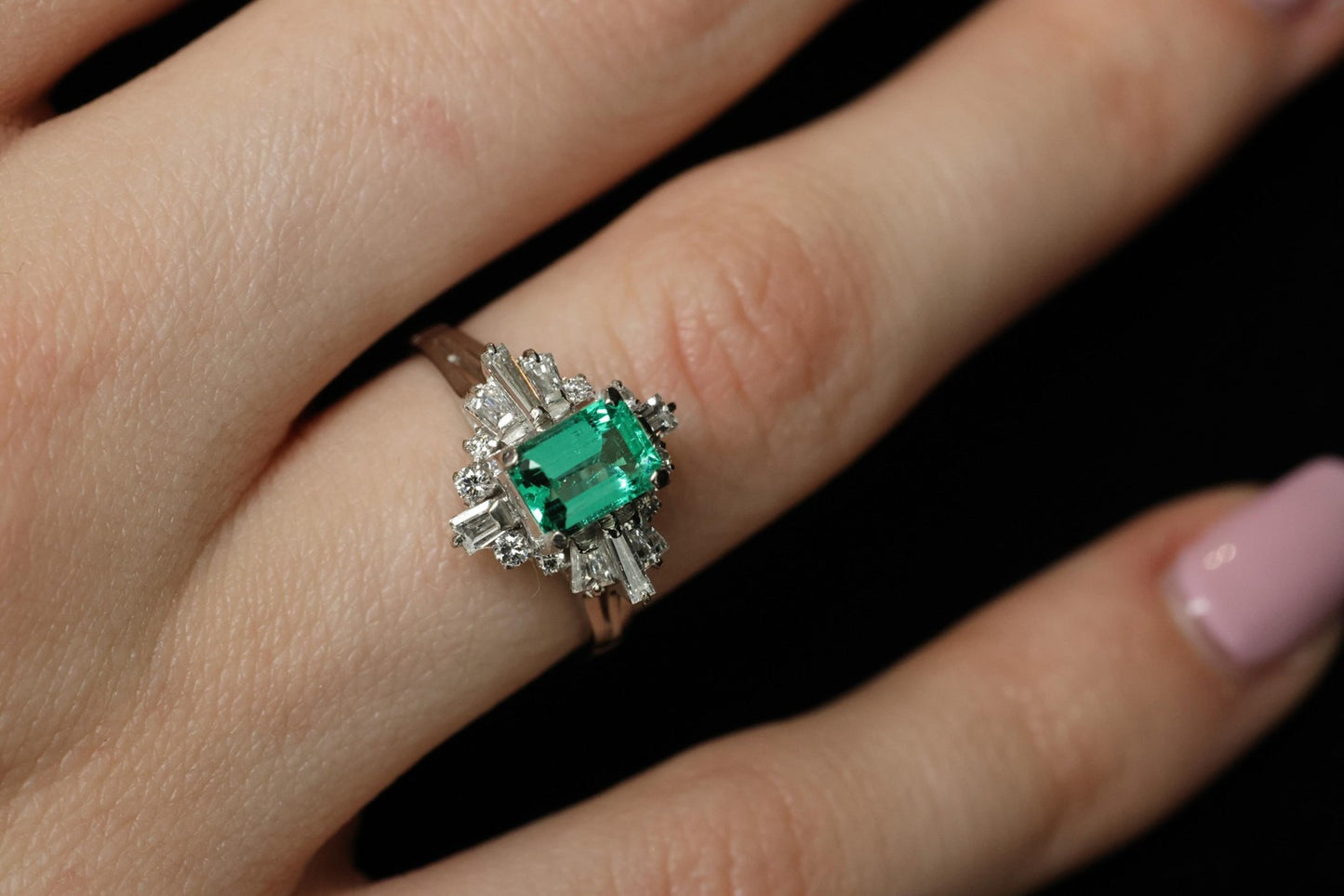 0.91ct Emerald Cut Colombian Emerald & Diamond Cocktail Ring — GIA Certified, Platinum