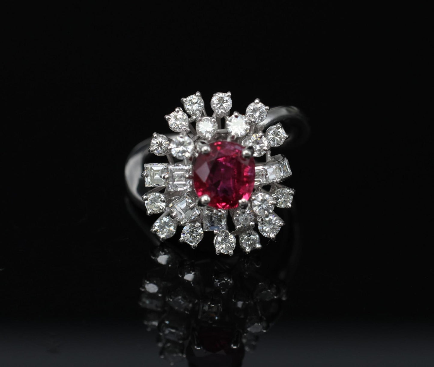 1.67ct Cushion Ruby & 1.50ct Diamond Cocktail Ring — GIA Certified, 18k White Gold