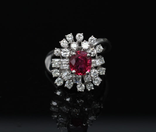 1.67ct Cushion Ruby & 1.50ct Diamond Cocktail Ring — GIA Certified, 18k White Gold