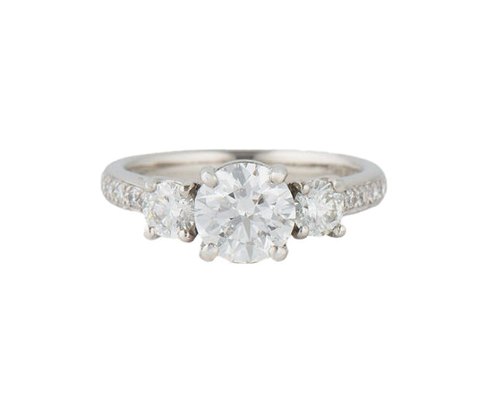 1.04ct Round Brilliant Diamond Three Stone Engagement Ring — GIA Certified, Platinum