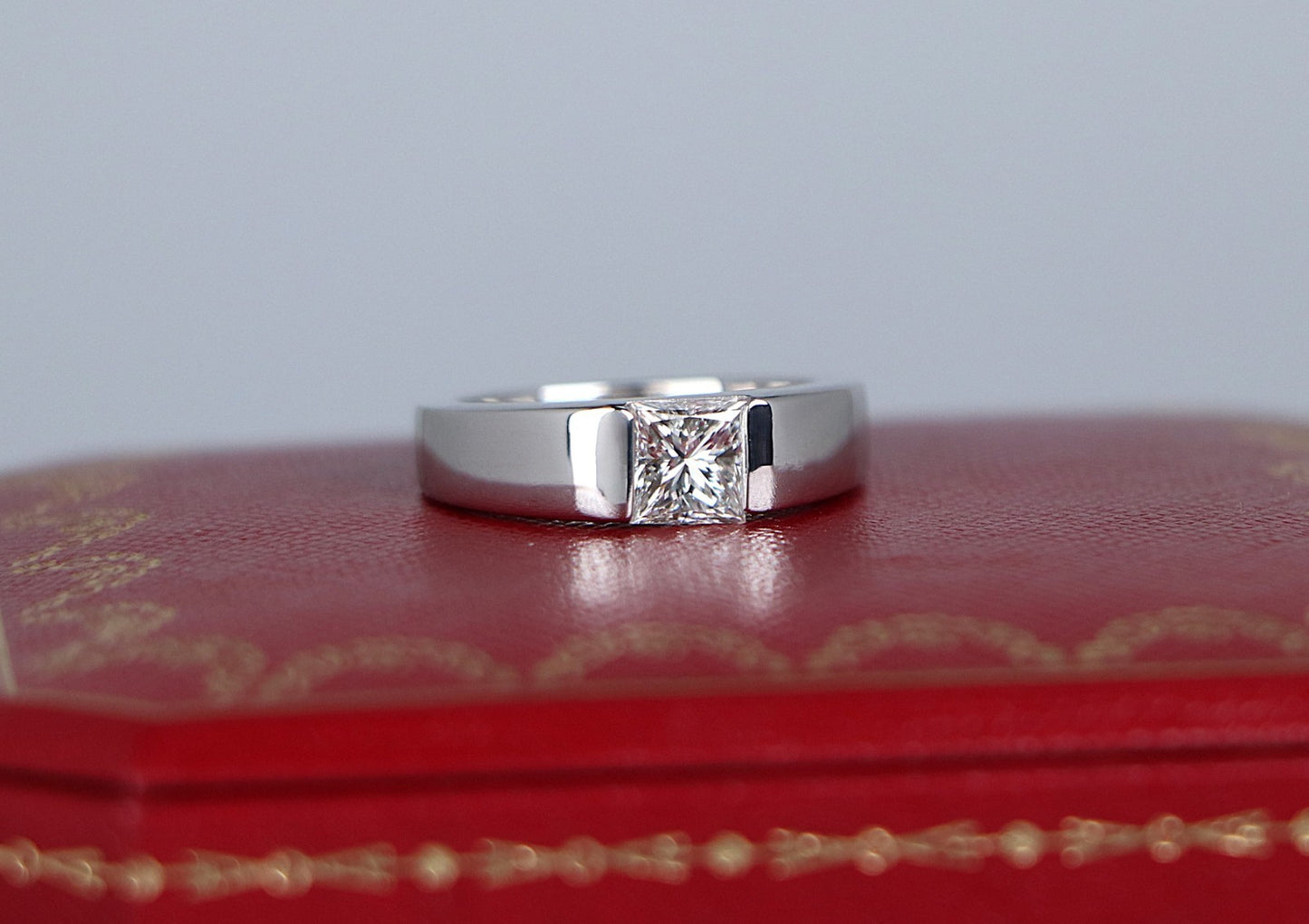 1.01ct Square Modified Brilliant Diamond Tank Solo Ring — GIA Certified, 18k White Gold