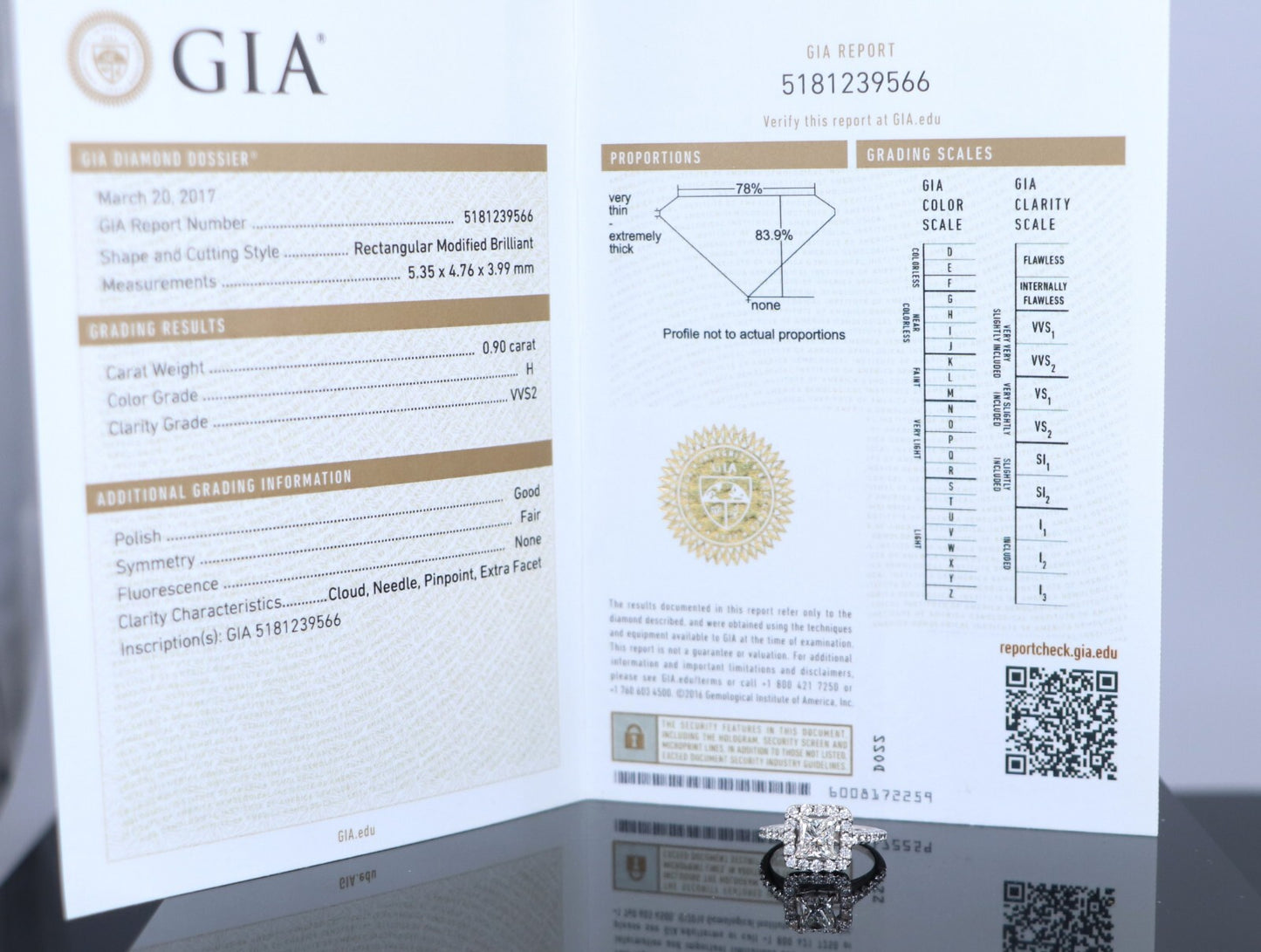 0.90ct Rectangular Modified Brilliant Diamond Halo Engagement Ring — GIA Certified, 14k White Gold