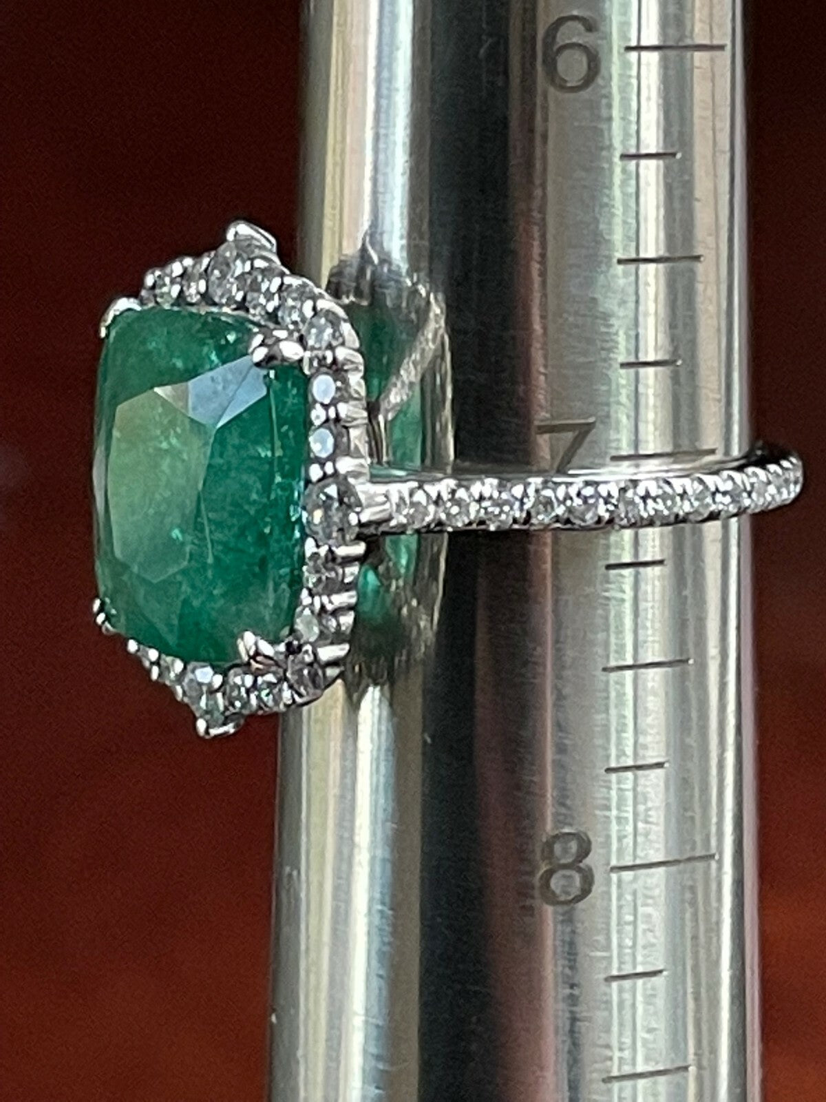 7.26ct Emerald & Diamond Halo Eternity Band Ring — GIA Certified, Platinum