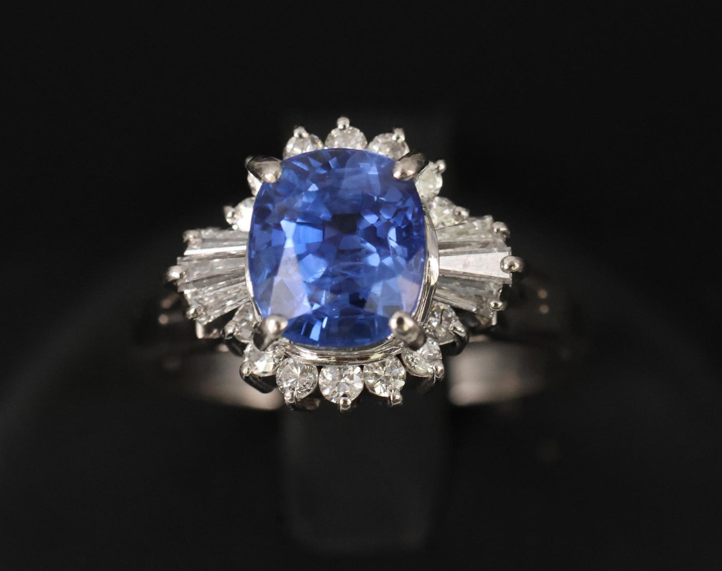 2.72ct Cushion Cut Ceylon Sapphire & 0.55ct Diamond Ring — GIA Certified, Platinum