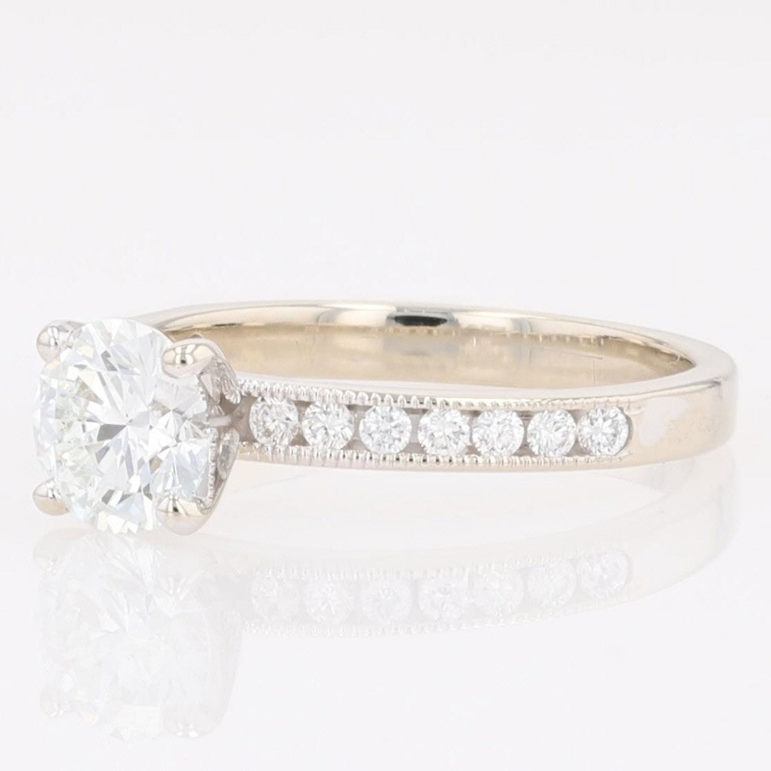 0.86ct Round Brilliant Diamond Solitaire with Accents Ring — GIA Certified, 14k White Gold