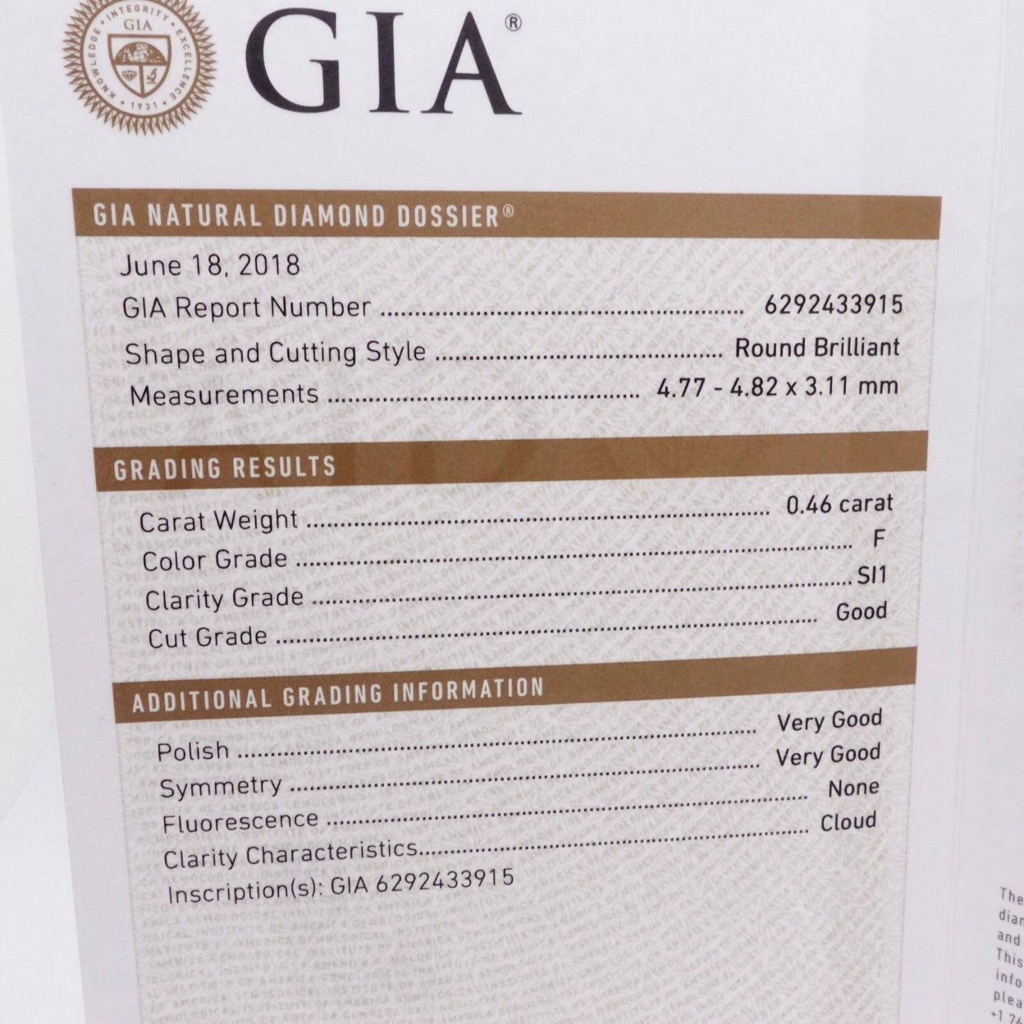 0.46ct Round Brilliant Diamond Solitaire Ring — GIA Certified, Platinum