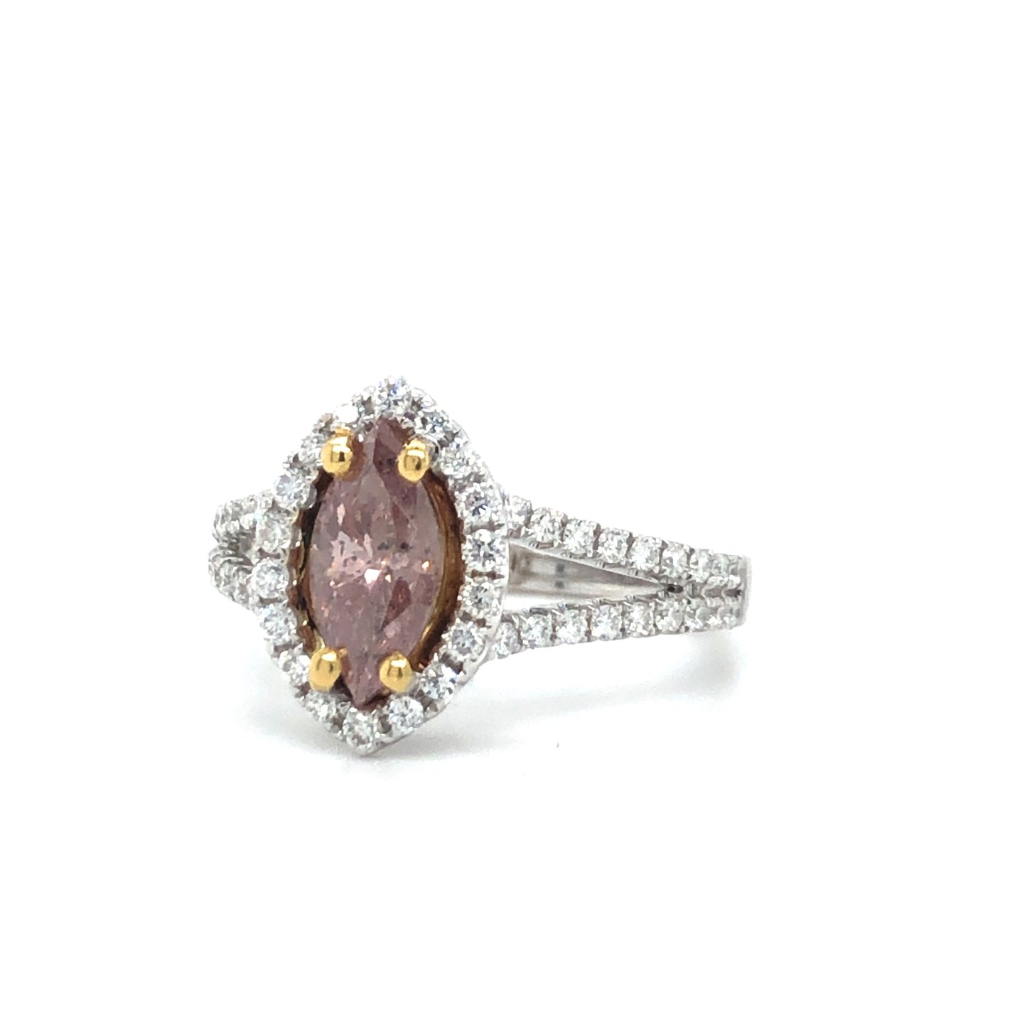 1.02ct Marquise Diamond Halo Engagement Ring — GIA Certified, 18k Two-Tone Gold