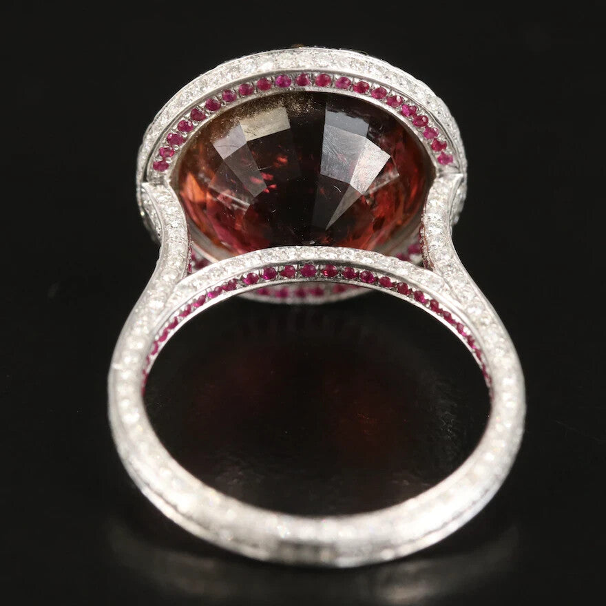 12.13ct Round Brilliant Tourmaline Diamond Ruby Ring — GIA Certified, Platinum