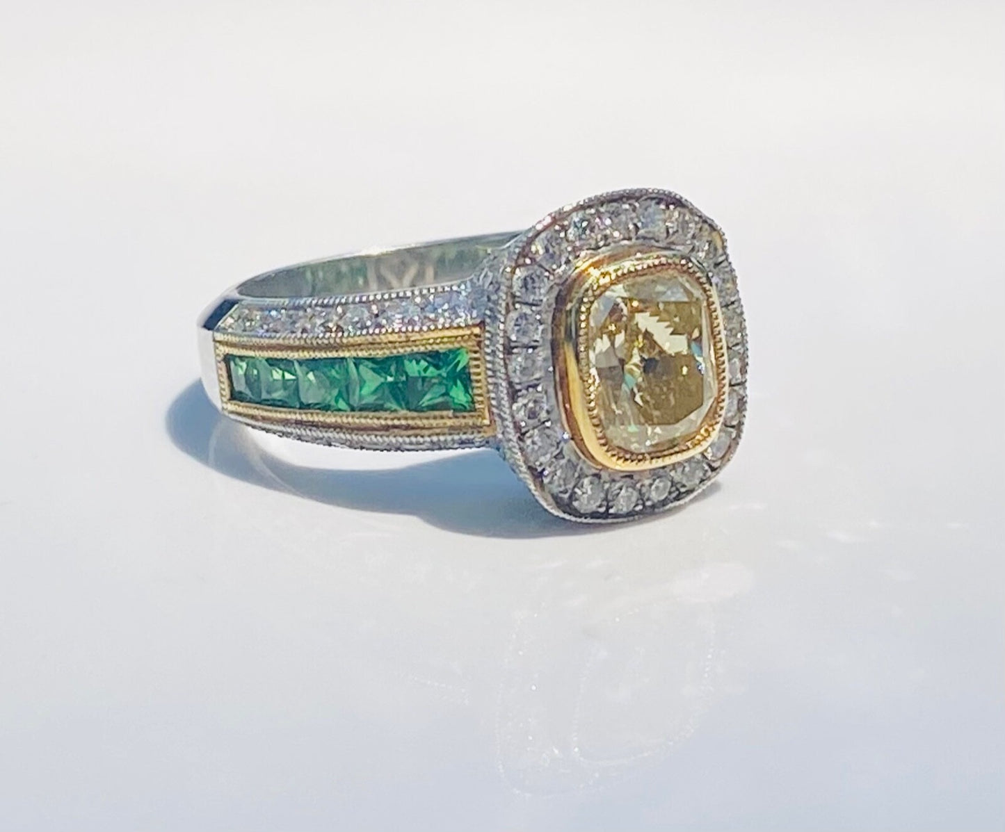 3.05ct Cushion Cut Fancy Yellow Diamond Halo Ring — GIA Certified, Platinum & 18k Gold
