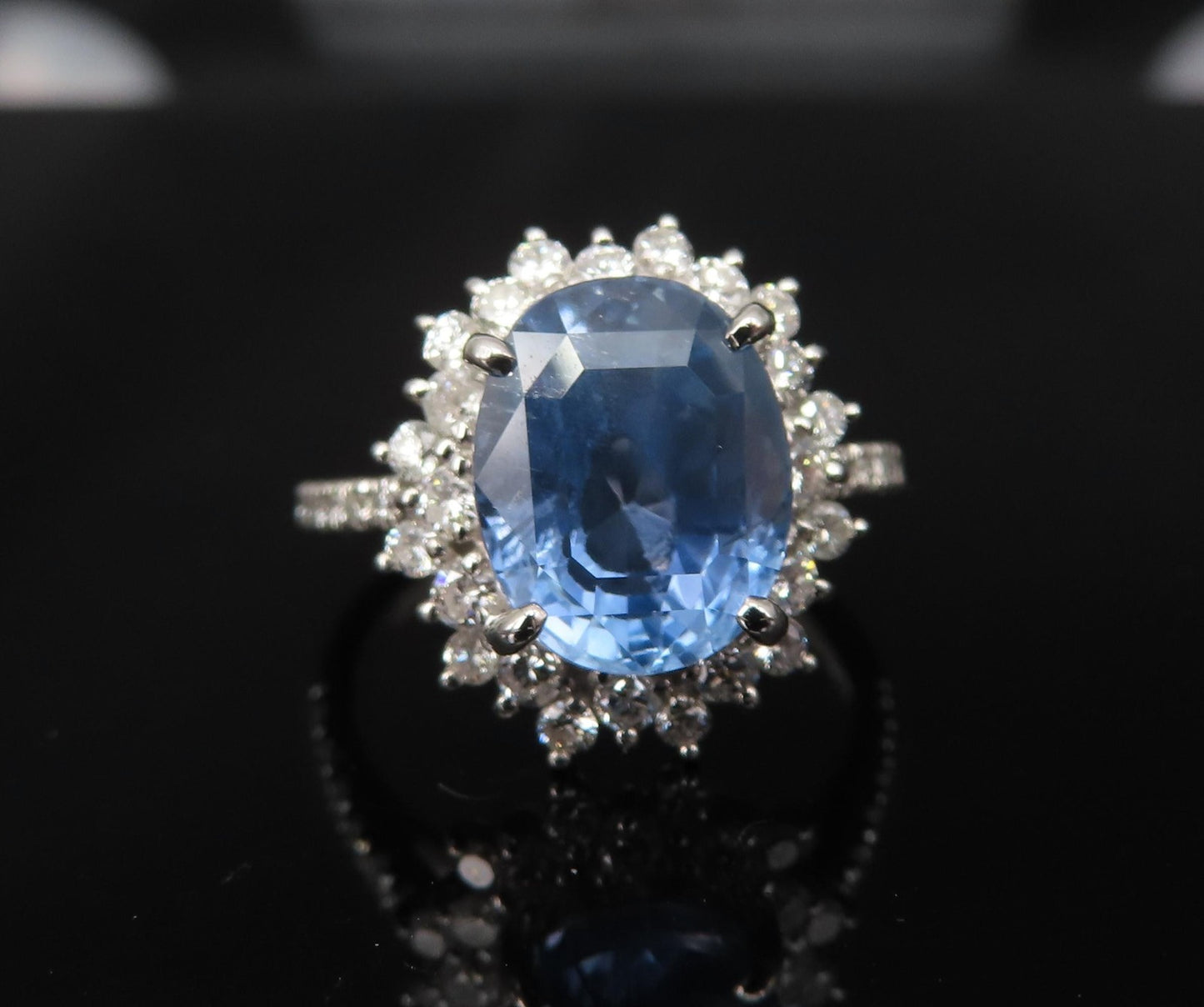 5.05ct Oval Sapphire Diamond Halo Ring — GIA Certified, Platinum