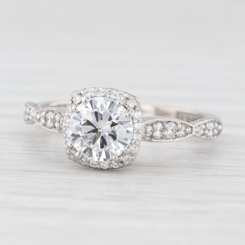 0.91ct Round Brilliant Diamond Halo Engagement Ring — GIA Certified, 18k White Gold