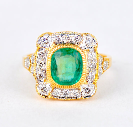 1.87ct Emerald Cut Colombian Emerald Diamond Ring — GIA Certified, 18k Yellow Gold