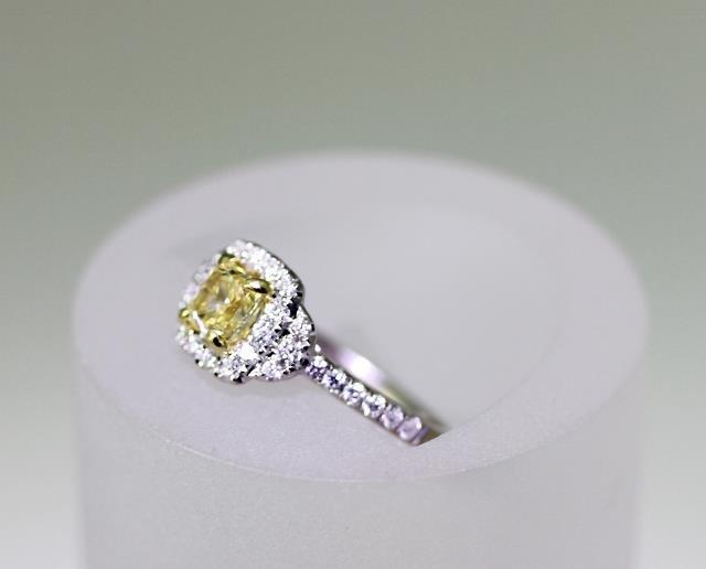 0.83ct Fancy Light Yellow Diamond Halo Ring — GIA Certified, 18k White Gold