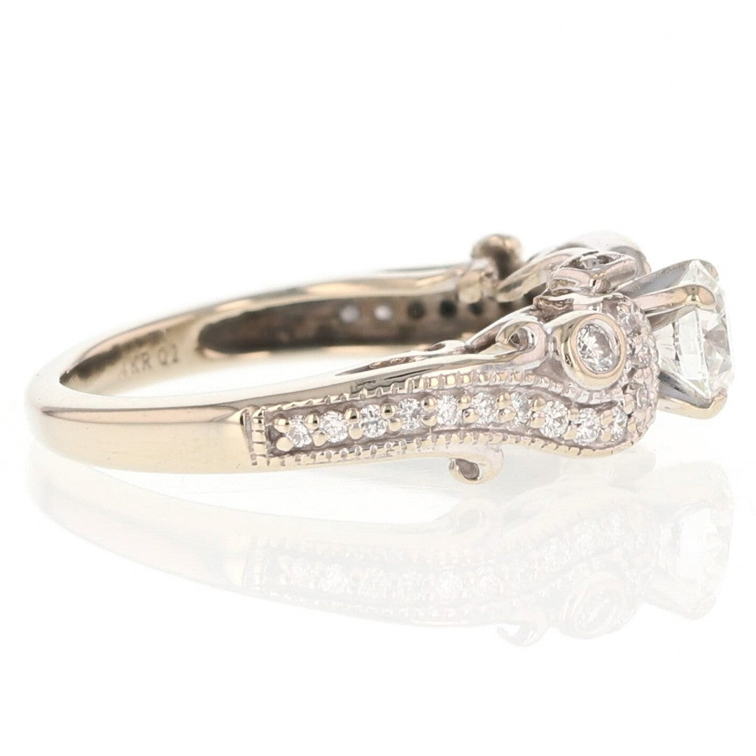 0.51ct Round Brilliant Diamond Swirl Pavé Engagement Ring — GIA Certified, 14k White Gold
