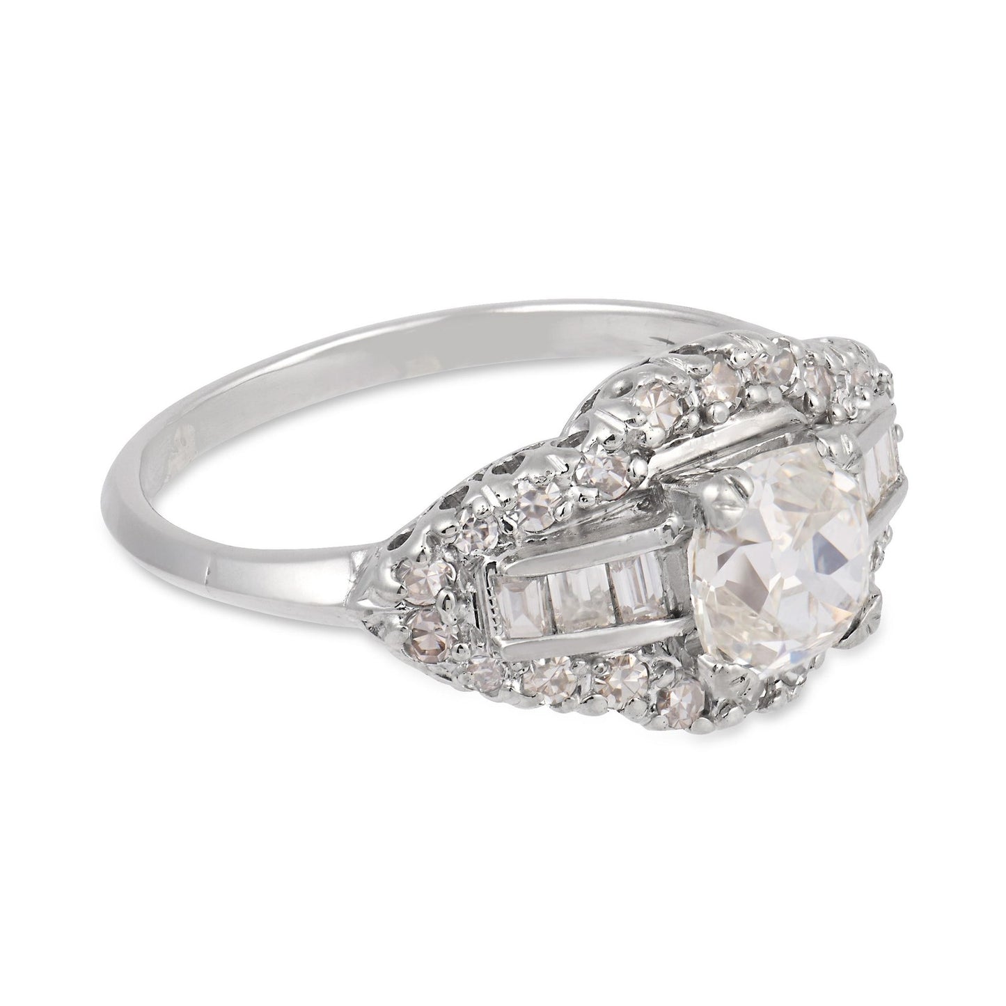 0.90ct Old Mine Cut Diamond Art Deco Ring — GIA Certified, Platinum