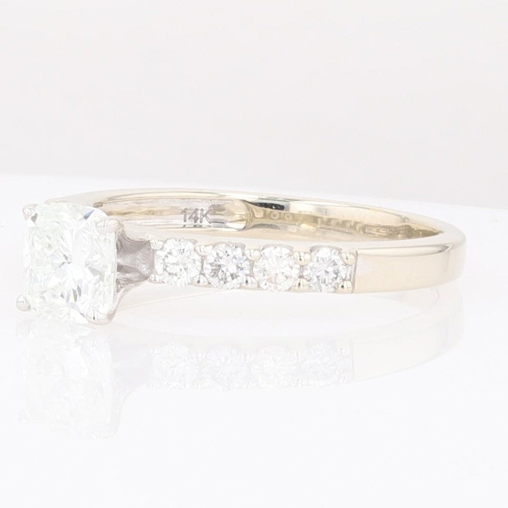 1.36ct Cushion Diamond Solitaire with Accents Ring — GIA Certified, 14k White Gold