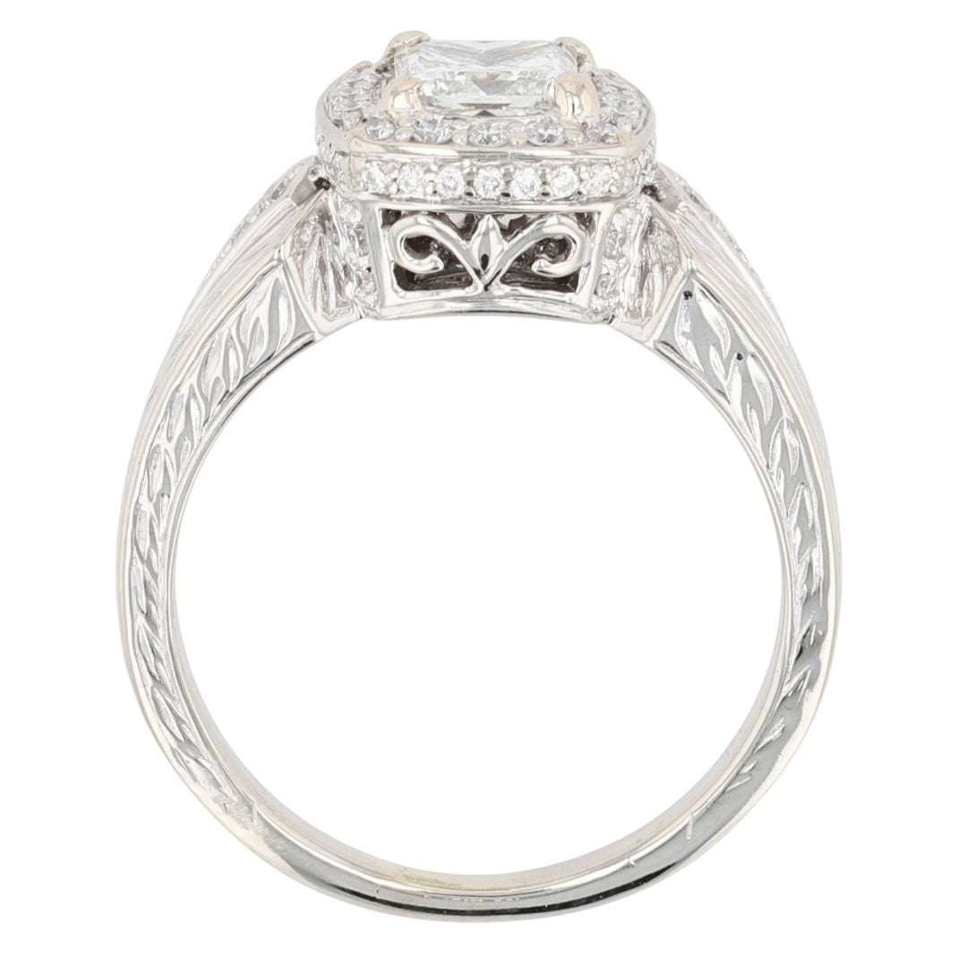 1.17ct Princess Cut Diamond Halo Engagement Ring — GIA Certified, 14k White Gold