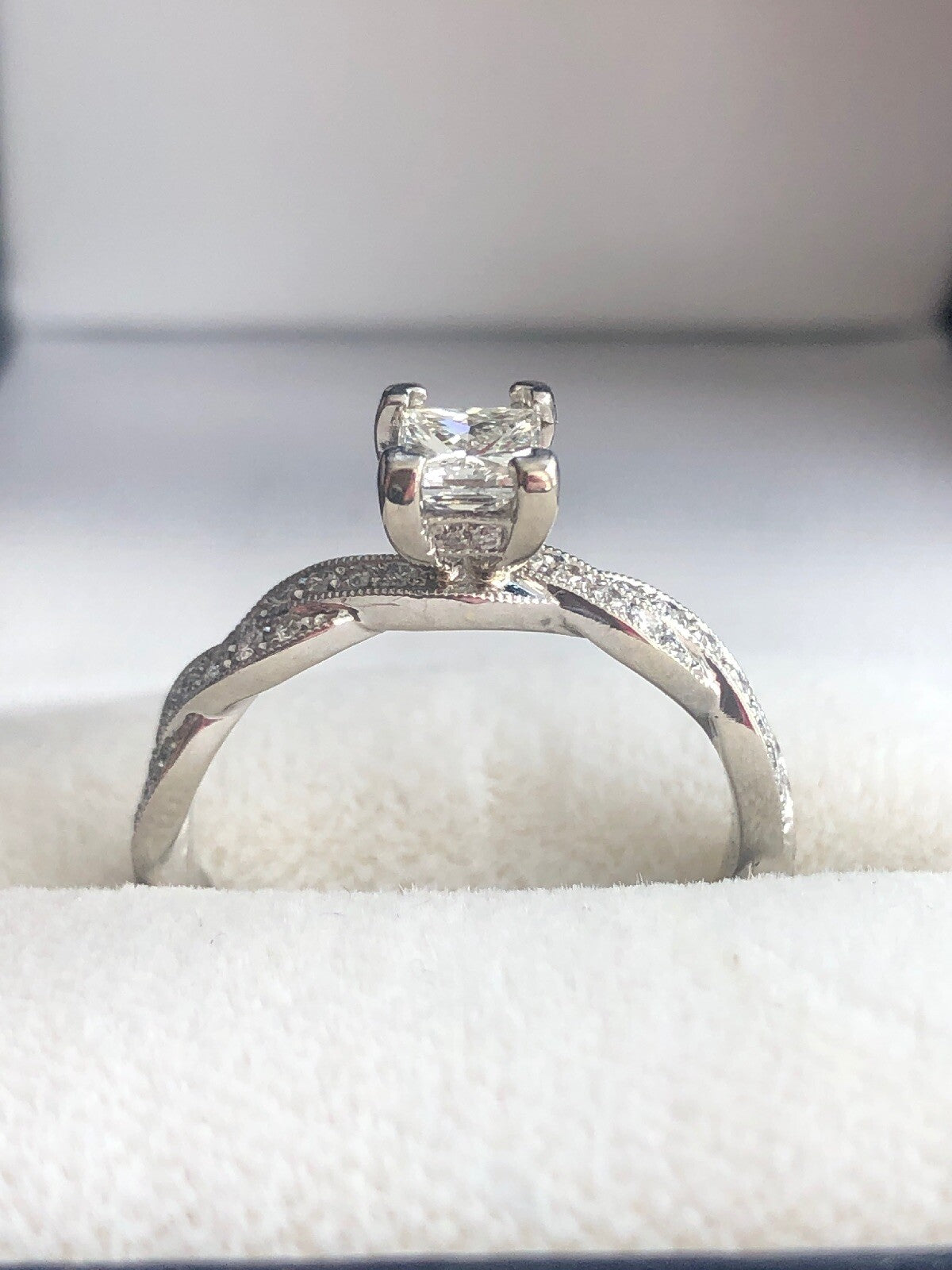 0.43ct Rectangular Modified Brilliant Diamond Engagement Ring — GIA Certified, 14k White Gold