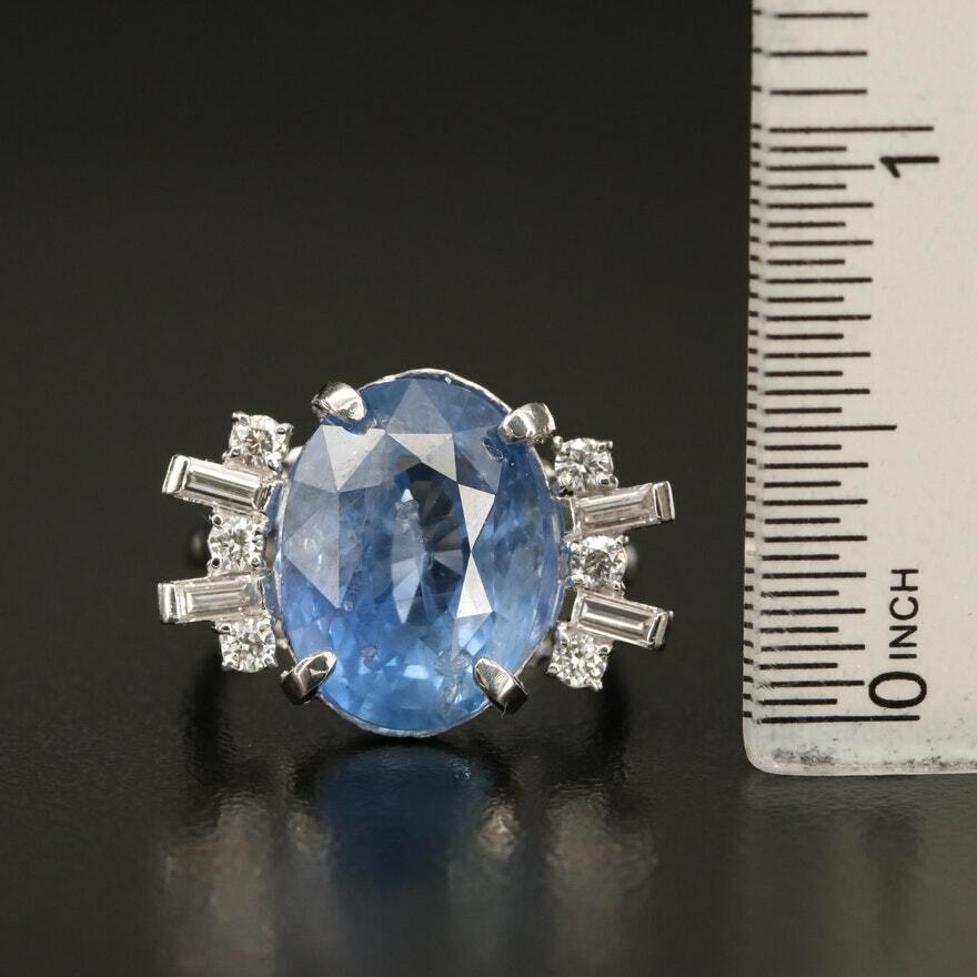 14.24ct Oval Natural Sapphire & Diamond Ring — GIA Certified, Platinum