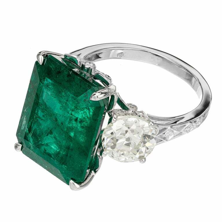 11.89ct Octagonal Green Diamond Step Cut Ring — GIA Certified, 18k White Gold