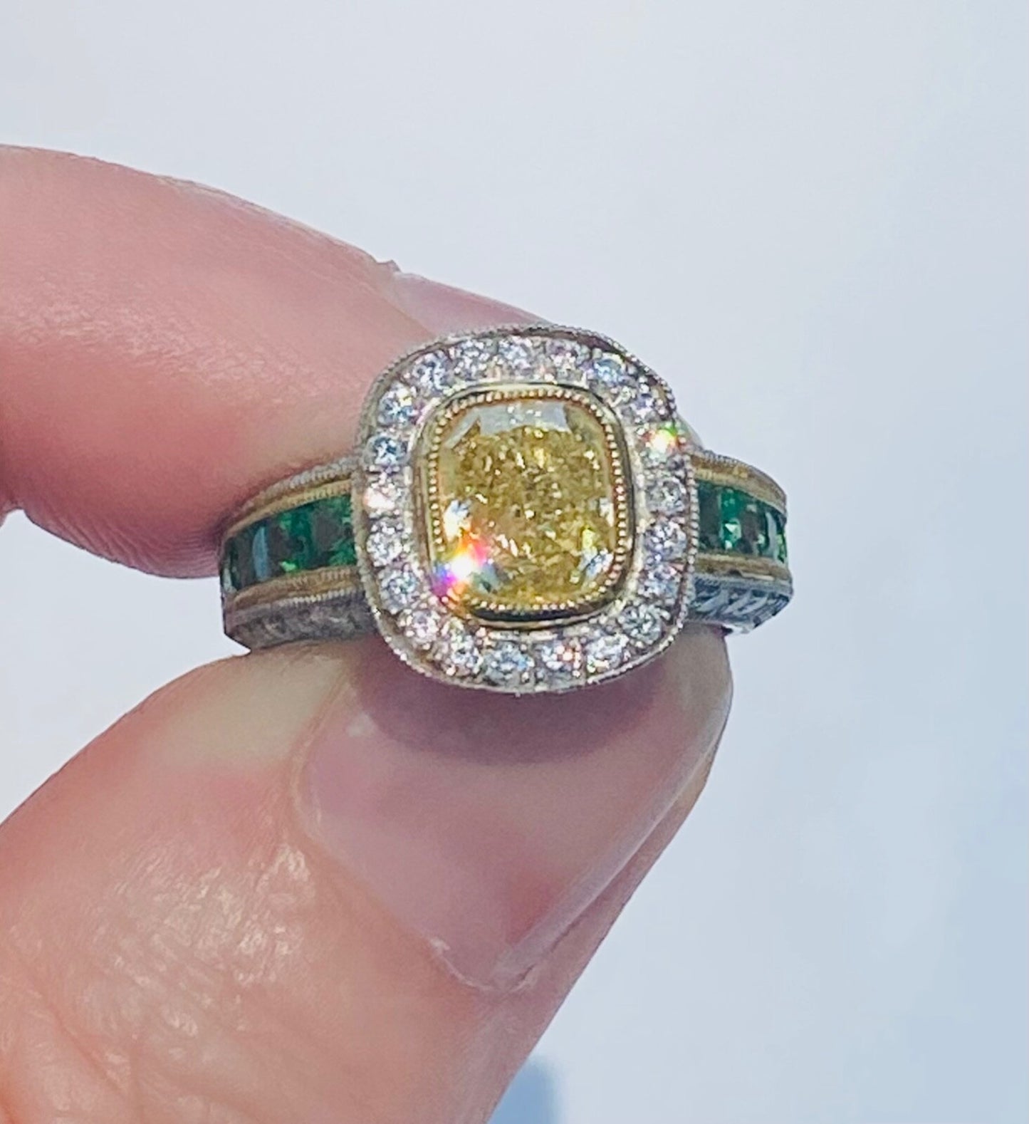 3.05ct Cushion Cut Fancy Yellow Diamond Halo Ring — GIA Certified, Platinum & 18k Gold
