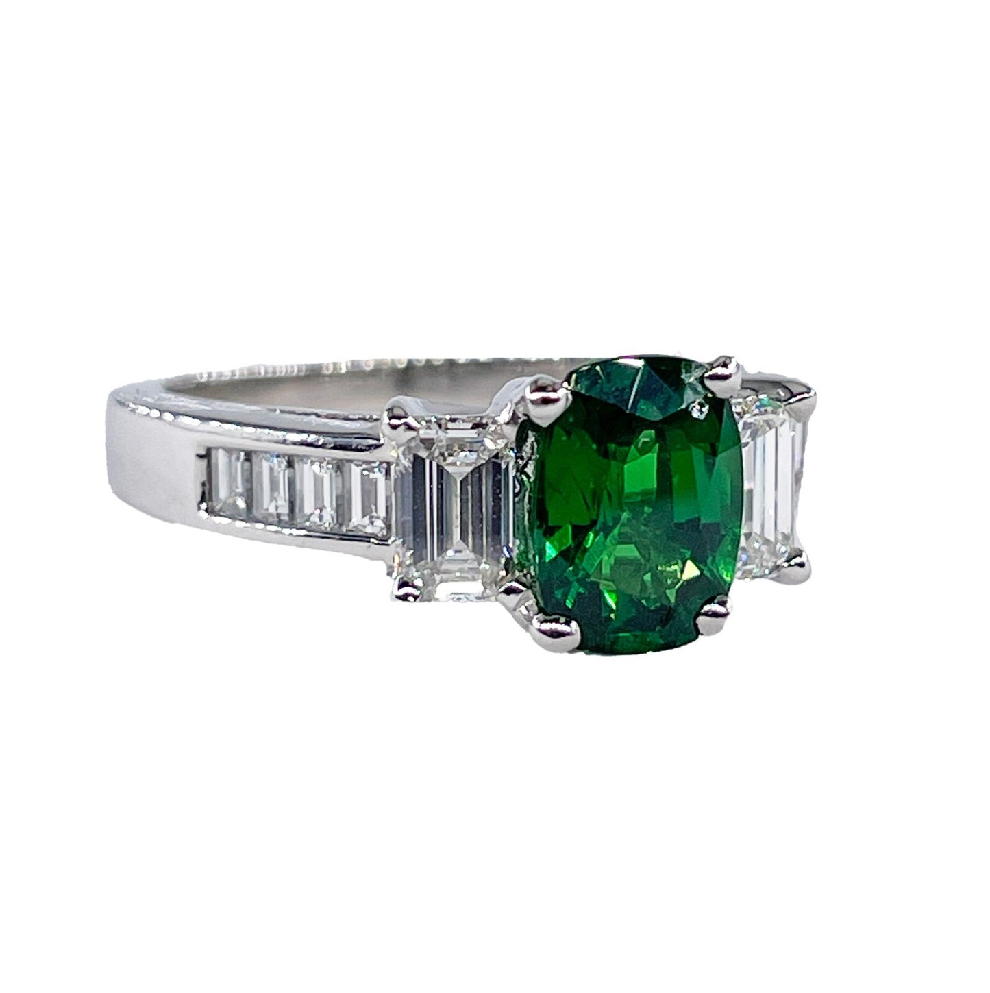 1.62ct Cushion Tsavorite Garnet Diamond Cocktail Ring — GIA Certified, Platinum