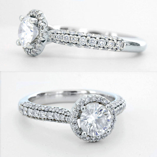 0.71ct Round Brilliant Diamond Halo Engagement Ring — GIA Certified, 14k White Gold