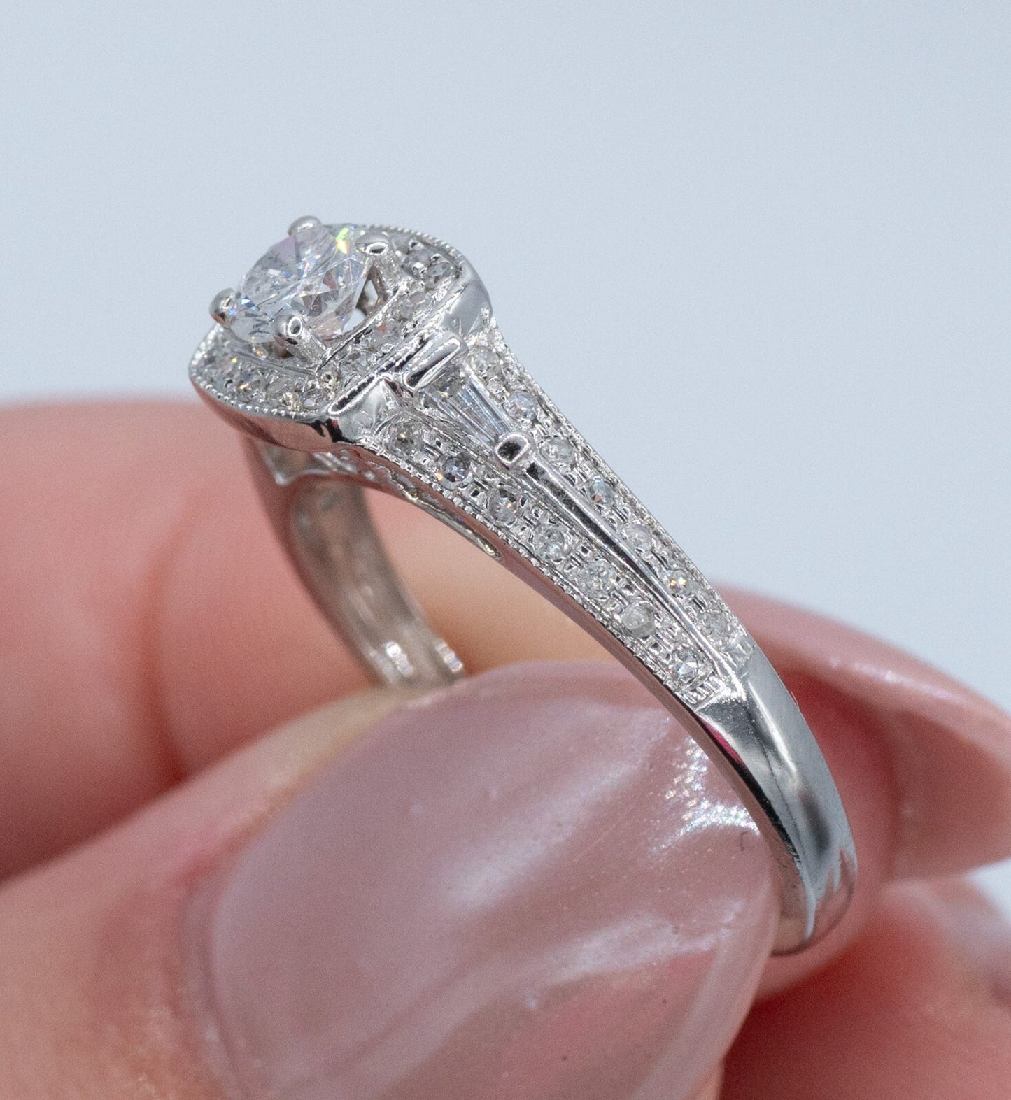 0.58ct Round Brilliant Diamond Milgrain Wedding Set — GIA Certified, 14k White Gold