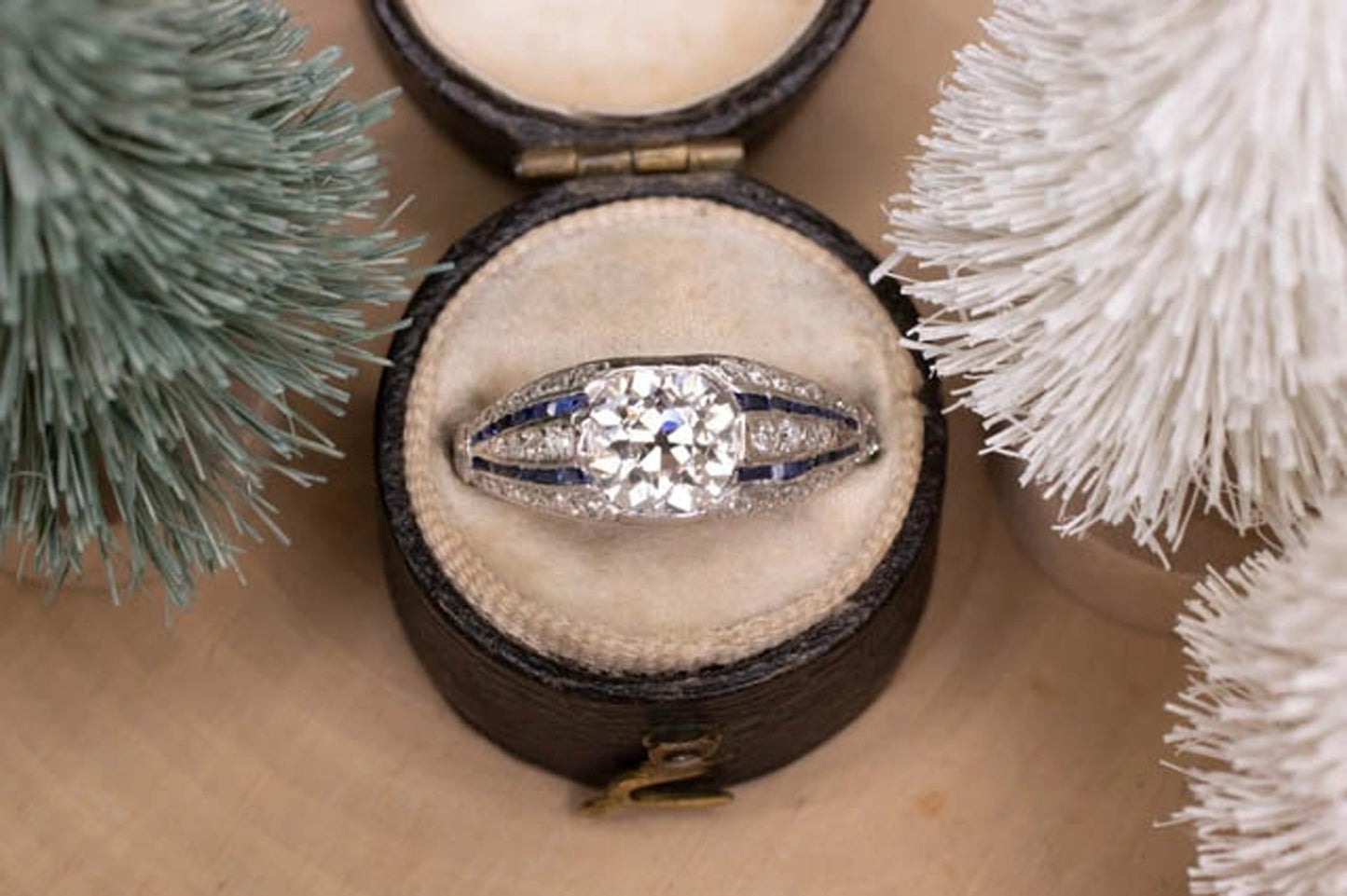 1.43ct Old European Cut Diamond Art Deco Ring — GIA Certified, Platinum with Sapphires