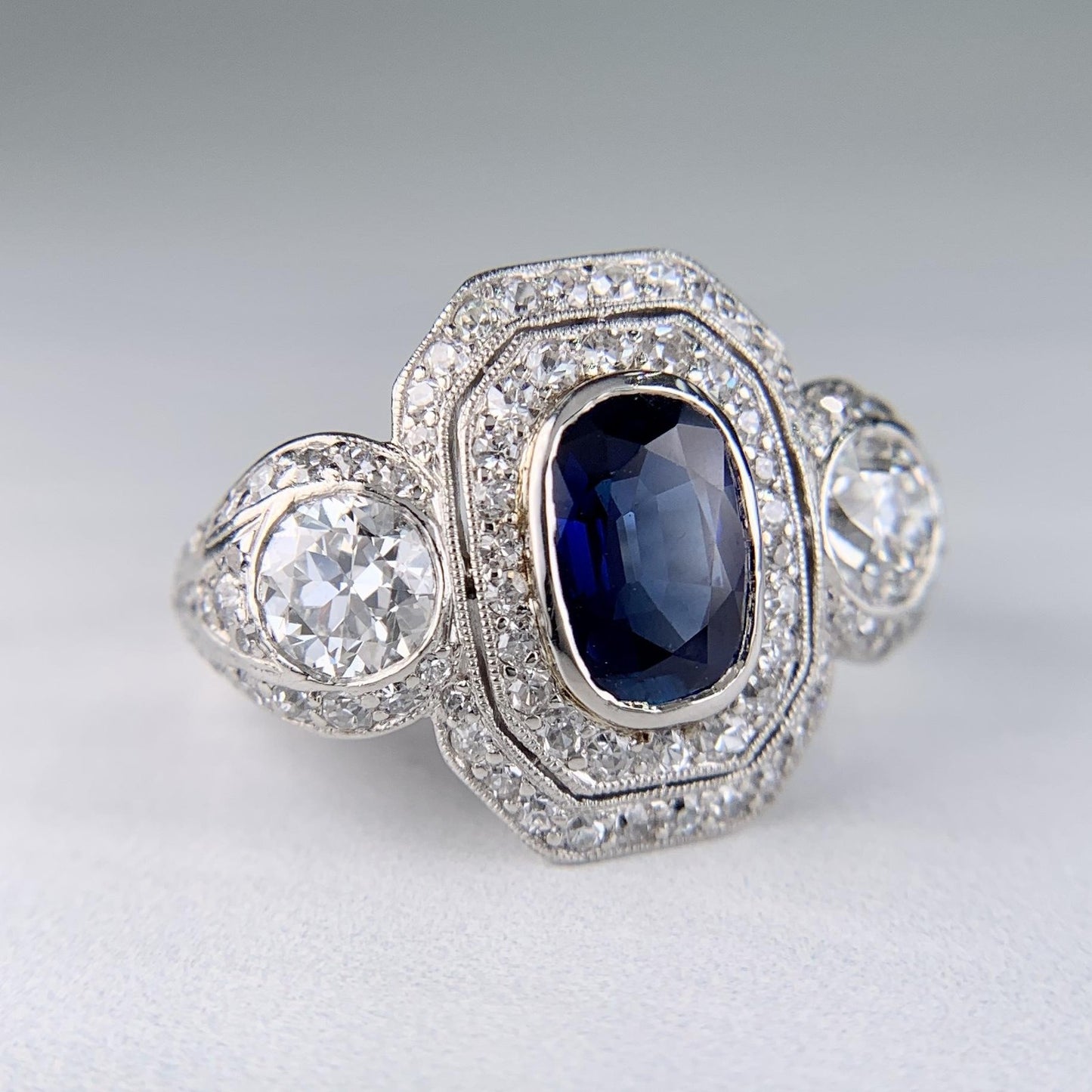 1.56ct Oval Sapphire Diamond Edwardian Ring — GIA Certified, Platinum