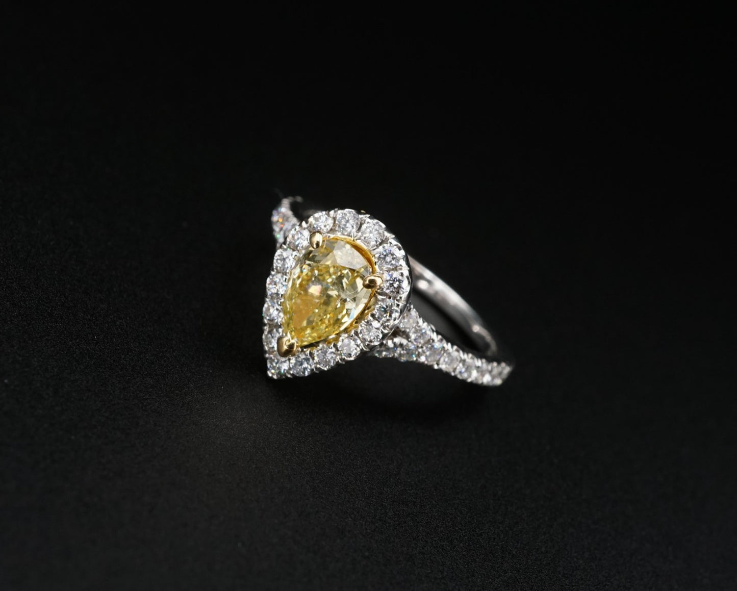 1.01ct Pear Fancy Yellow Diamond Halo Ring — GIA Certified, 18k White Gold