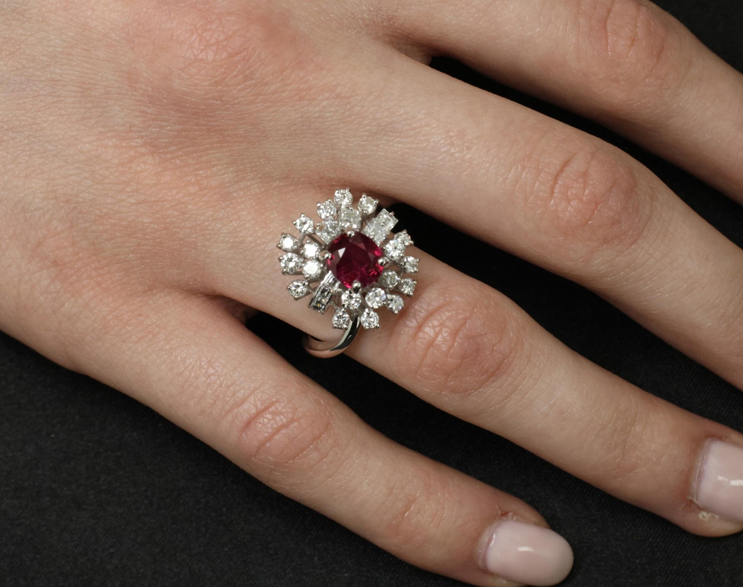 1.67ct Cushion Ruby & 1.50ct Diamond Cocktail Ring — GIA Certified, 18k White Gold