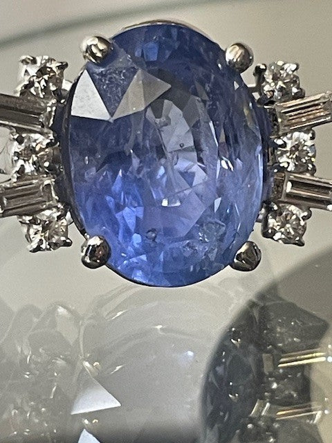 14.24ct Oval Natural Sapphire & Diamond Ring — GIA Certified, Platinum