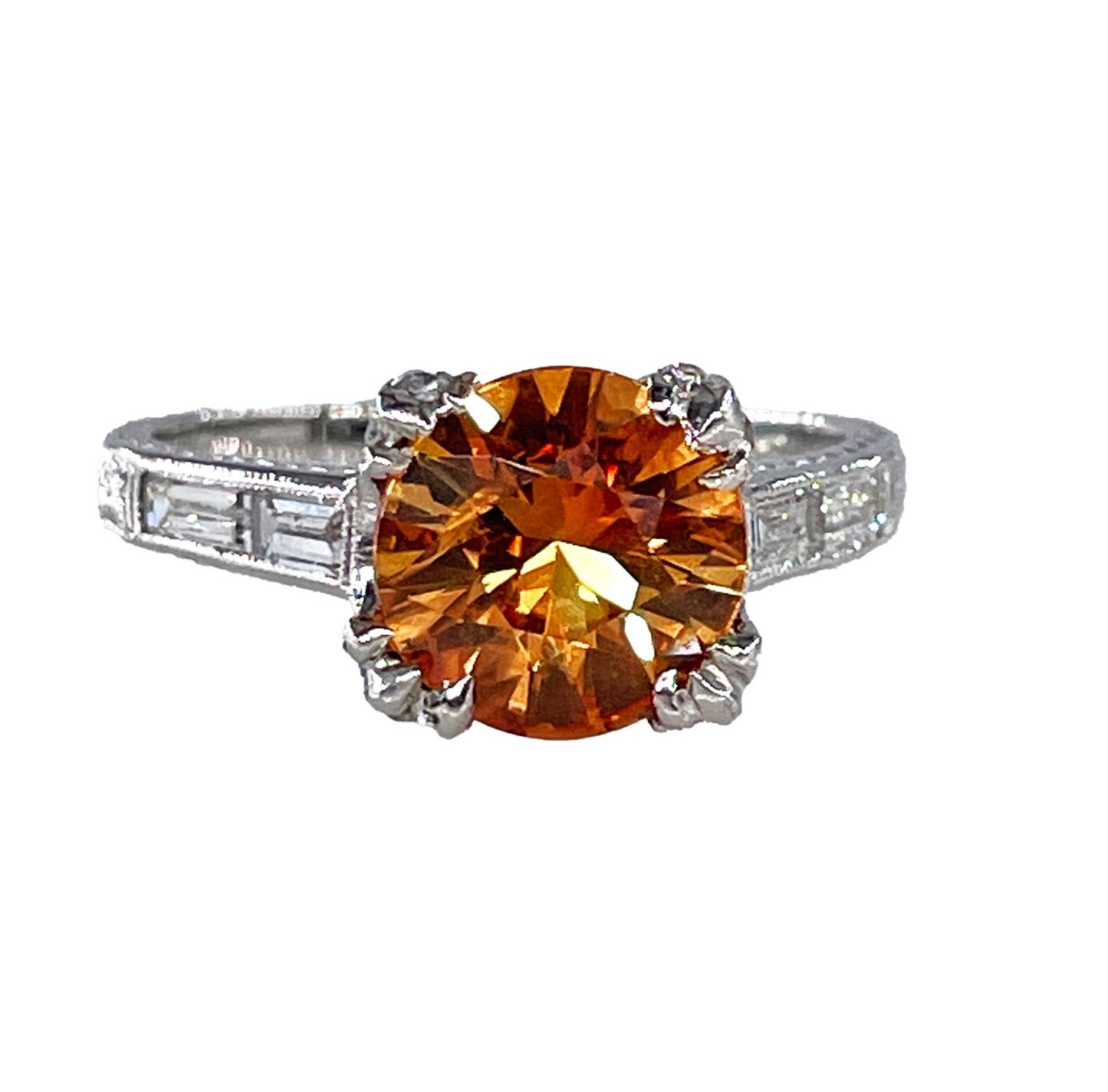 3.35ct Round Sapphire Diamond Art Deco Ring — GIA Certified, Platinum