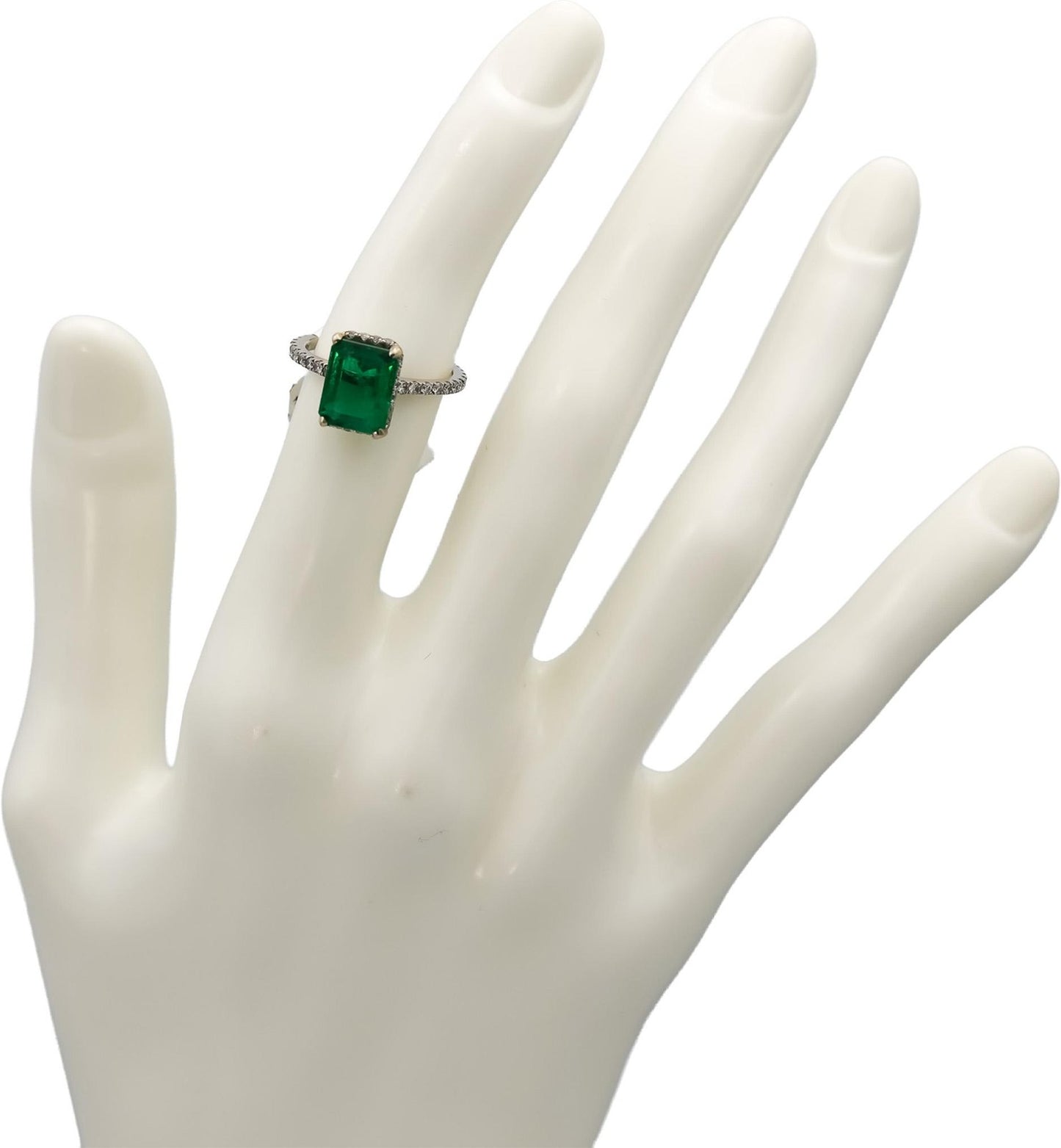 2.43ct Octagonal Zambia Emerald Diamond Ring — GIA Certified, 18k White Gold