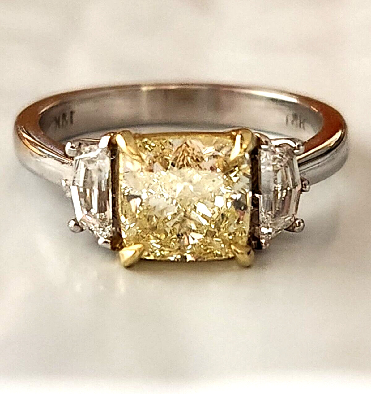 2.01ct Cushion Modified Brilliant Fancy Light Yellow Diamond Engagement Ring — GIA Certified, 18K White & Yellow Gold