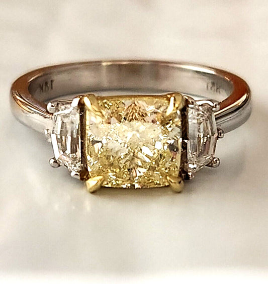 2.01ct Cushion Modified Brilliant Fancy Light Yellow Diamond Engagement Ring — GIA Certified, 18K White & Yellow Gold