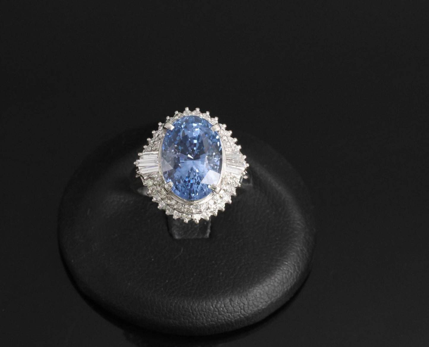 7.43ct Oval Ceylon Blue Sapphire Diamond Halo Ring — GIA Certified, Platinum